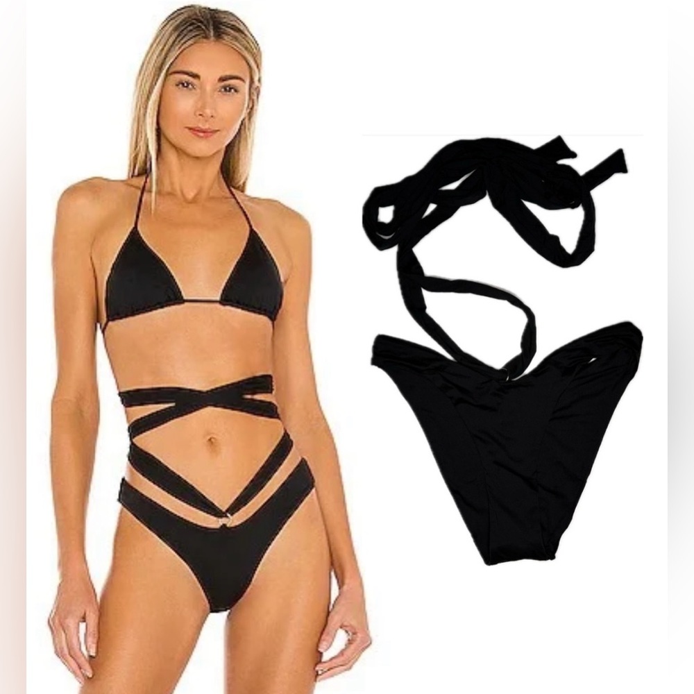 Monica Hansen Bond Girl Black Wrap Around Bikini Bottom Brazilian NWT S